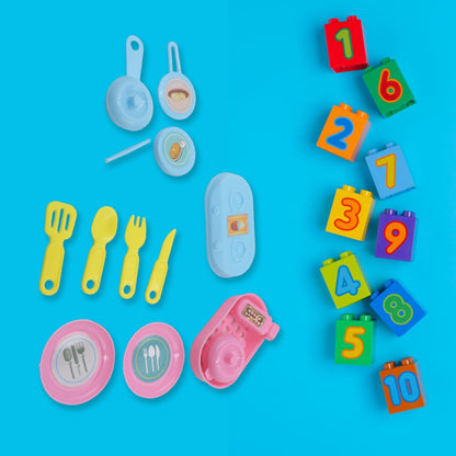Plastic Portable Cooking Kitchen Play Set Play Kitchen Set Toy with  Basket, Knife & Various Types of Kitchen Play toy Set Cooking Play Set Colourful Cooking Tools, Children Learn Play Fun Toddler