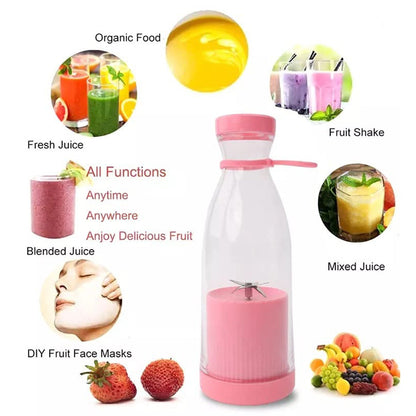 5334 Blender Portable Juicer for Smoothie , Juice , Vegetable Shakes with 4 Blades Wireless Charging Mini Personal Size Mixer Bottle Grinder, 380 Ml Multicolor 