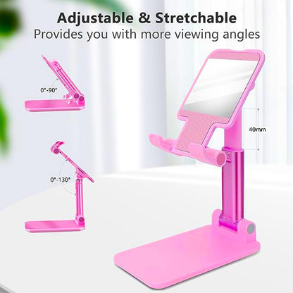 DESKTOP CELL PHONE STAND PHONE HOLDER WITH MIRROR FULL 3-WAY ADJUSTABLE PHONE STAND FOR DESK HEIGHT + ANGLES PERFECT AS DESK ORGANIZERS AND ACCESSORIES