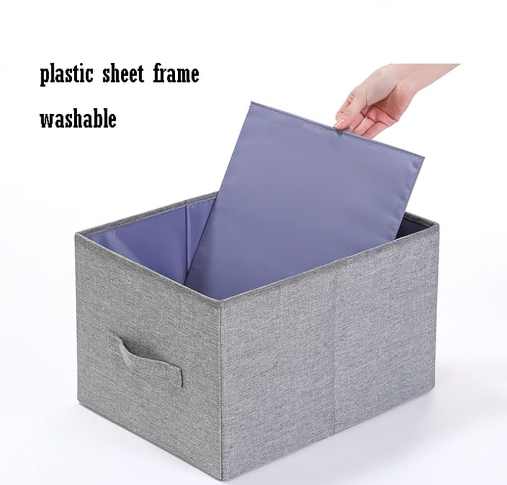 FOLDABLE STORAGE BOX WITH LID AND HANDLES, COTTON AND LINEN STORAGE BINS AND BASKETS ORGANIZER FOR NURSERY, CLOSET, BEDROOM, HOME
