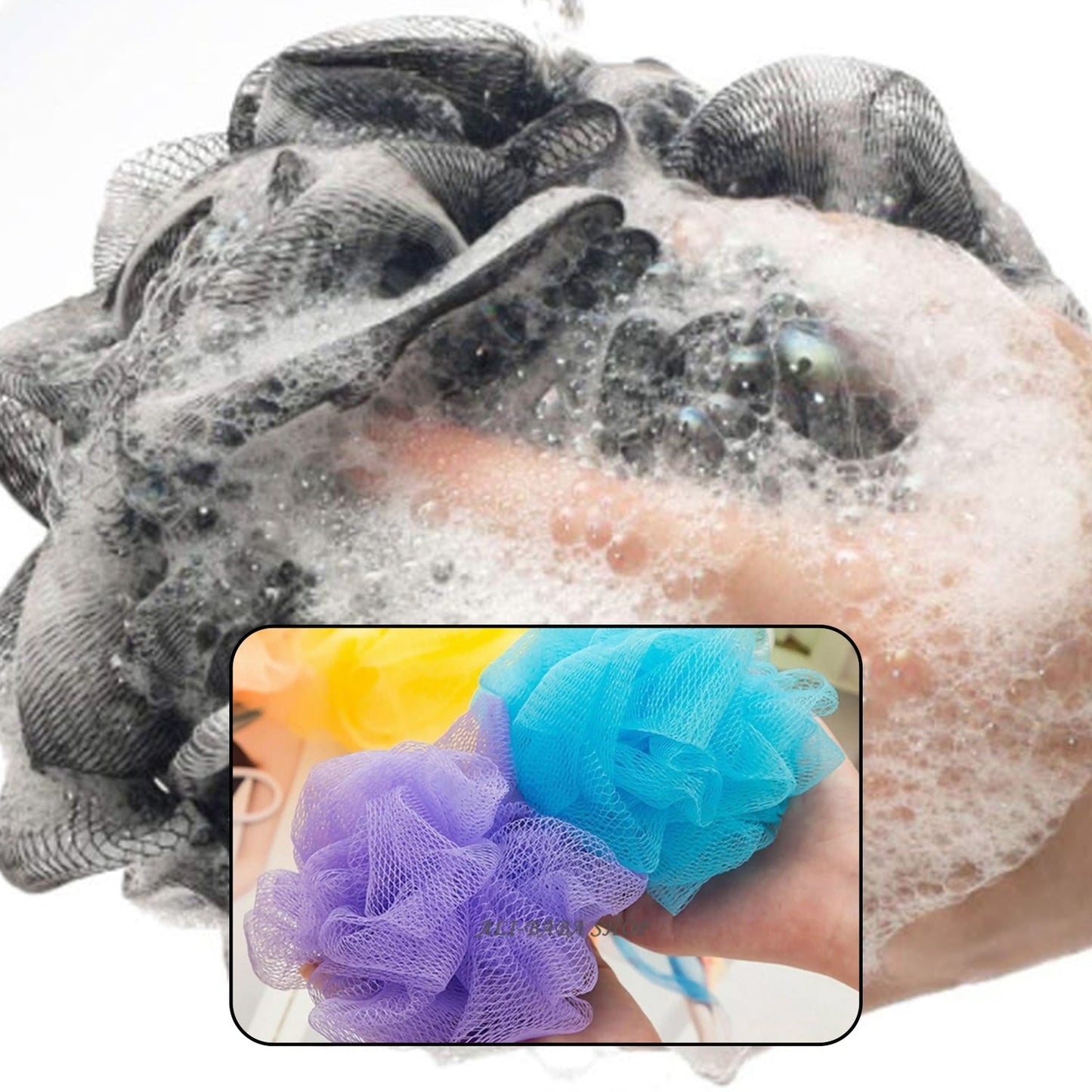 6074 Bath Shower Loofah Sponge Pouf Body Scrubber (Pack of 6Pcs) 