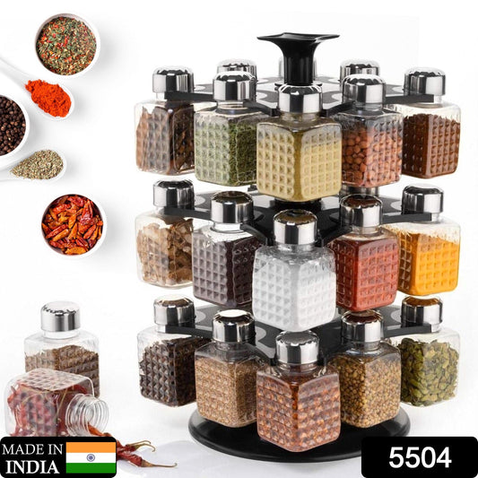 All New Square 24 Bottle Design 360 Degree Revolving Spice Rack Container Condiment, Pieces Set, Square Small Container